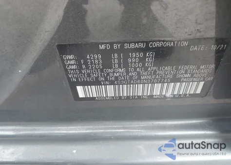 2022 Subaru Impreza Premium 5-Door из США, поврежденный, VIN 4S3GTAD60N3707745